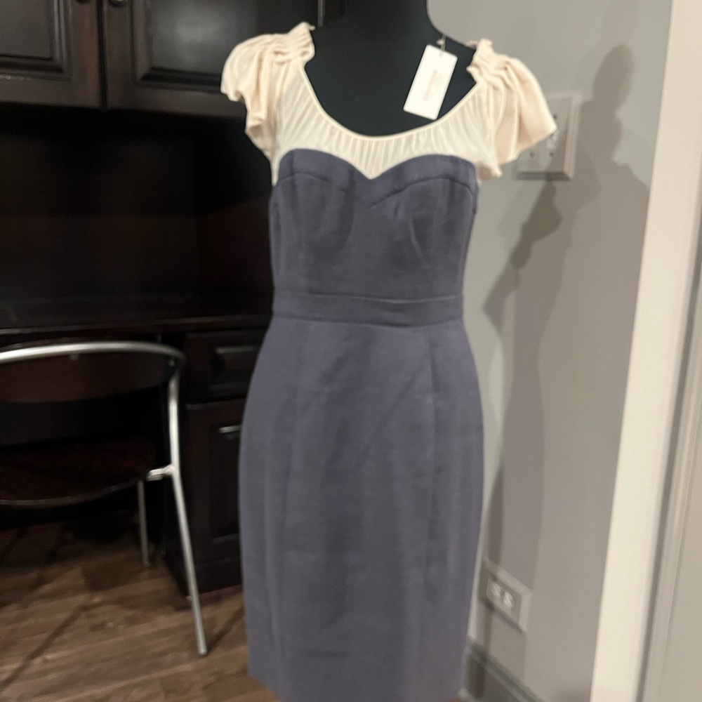 Rebecca Taylor Cream and Blue Sheath Dress